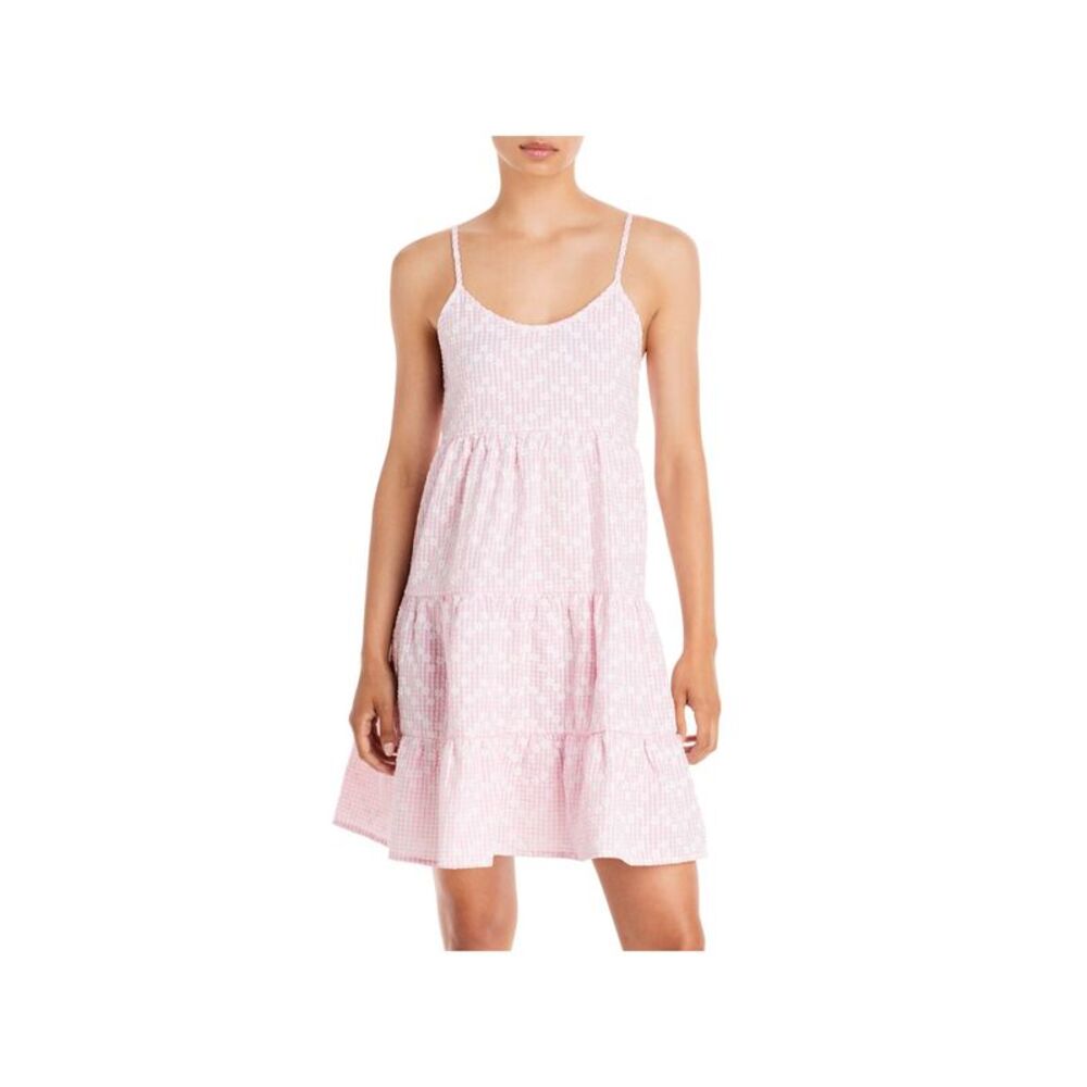 AVA & ESME Womens Pink Tiered Spaghetti Strap Short Fit + Flare Dress L